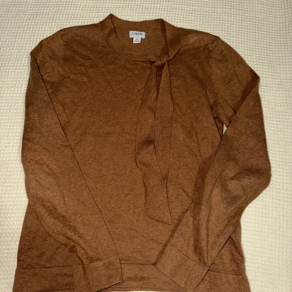 J. Crew Tan Knit Sweater with Neck Tie 100% Cotton